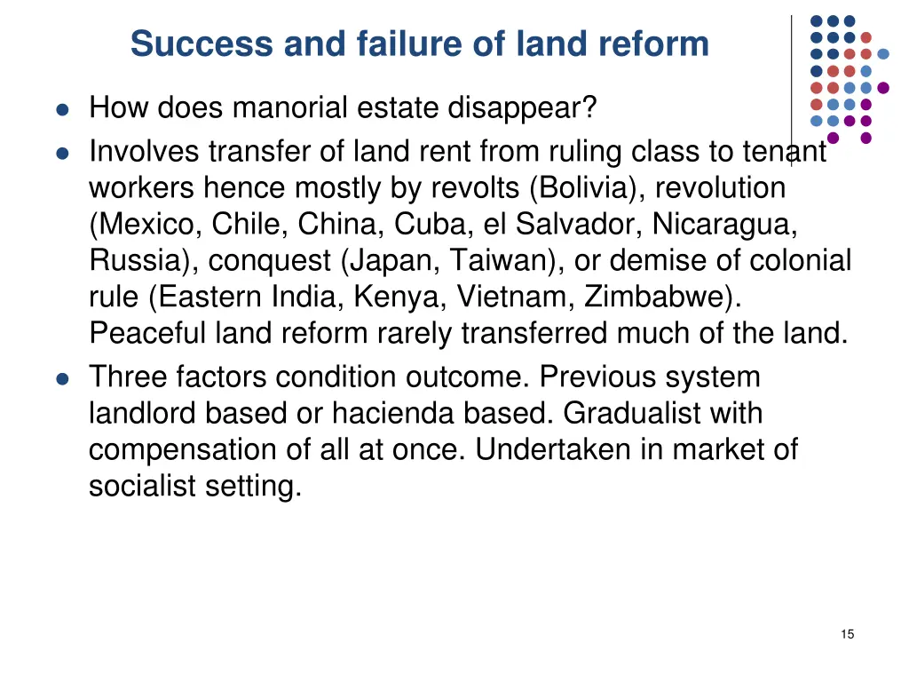 success and failure of land reform
