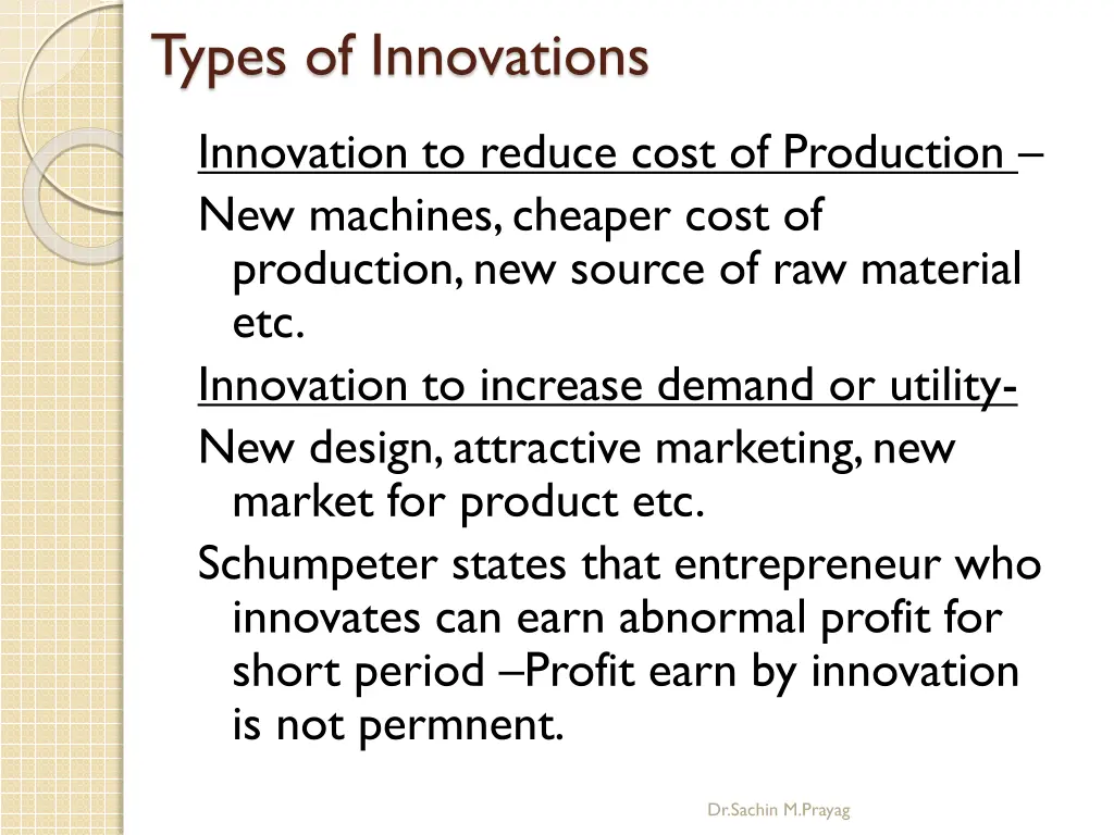 types of innovations