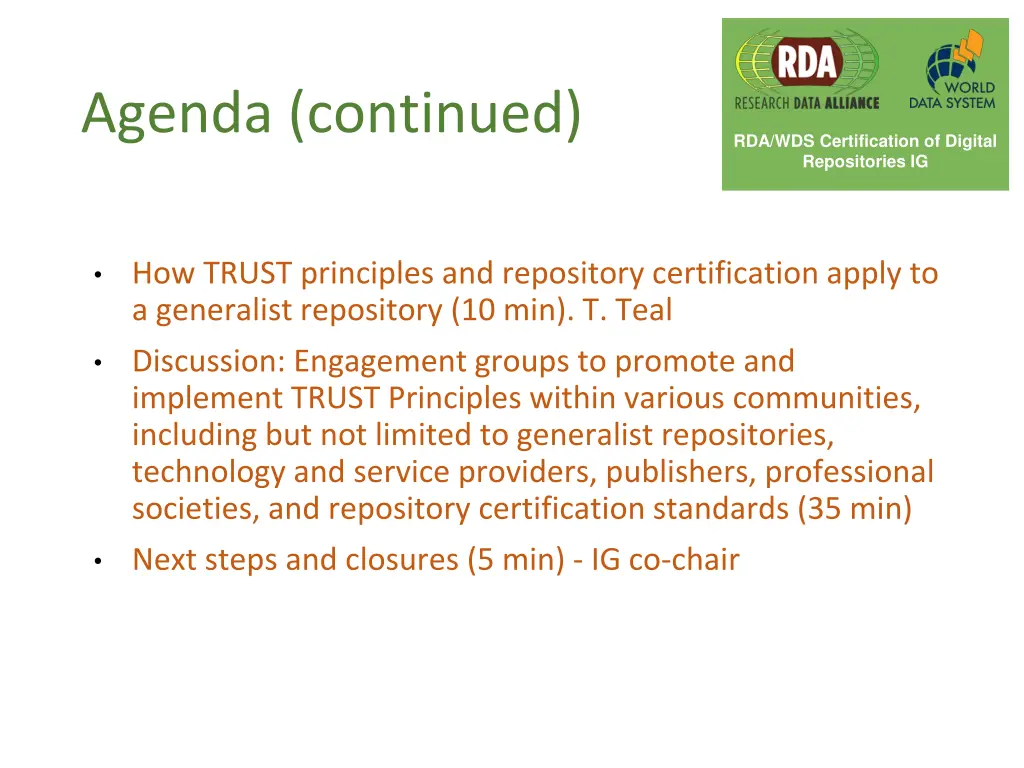 agenda continued