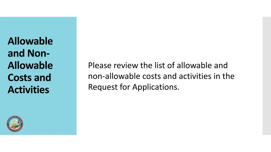 allowable and non allowable costs and activities