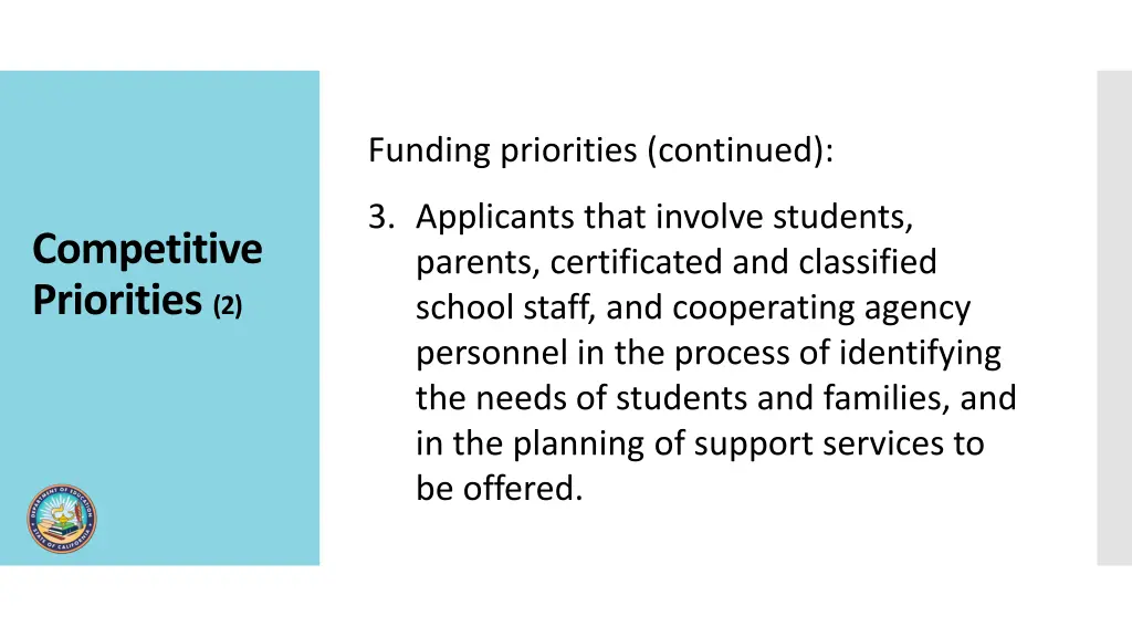 funding priorities continued