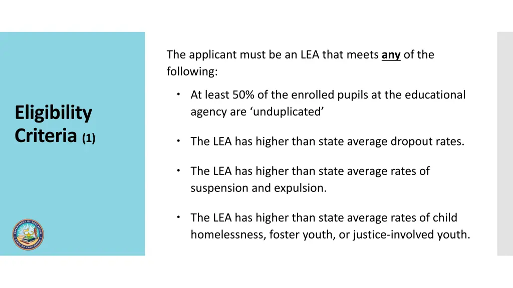 the applicant must be an lea that meets