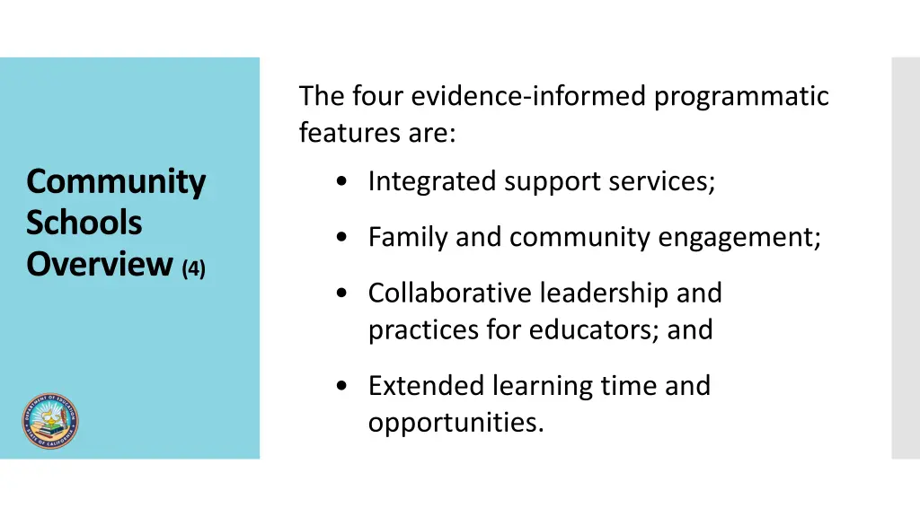the four evidence informed programmatic features