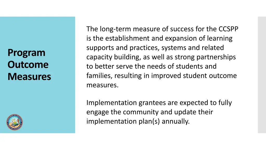 the long term measure of success for the ccspp
