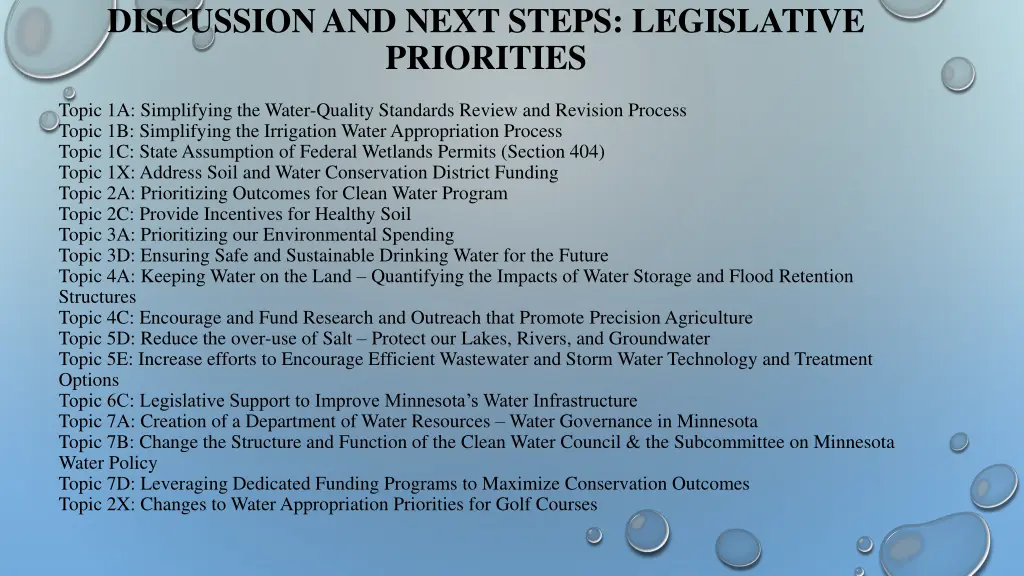 discussion and next steps legislative priorities