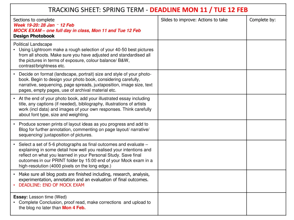 tracking sheet spring term deadline 3