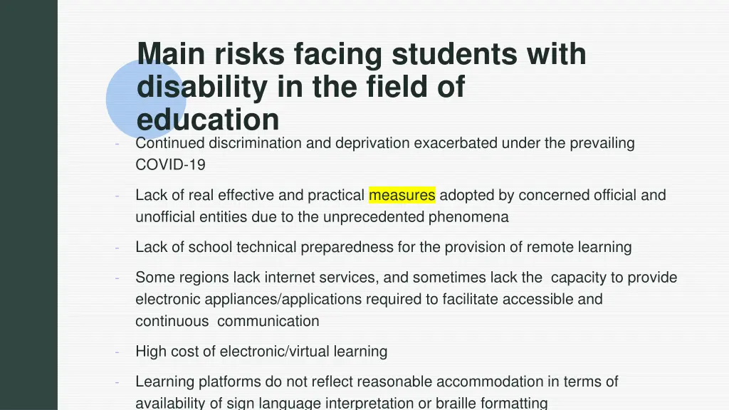 main risks facing students with disability
