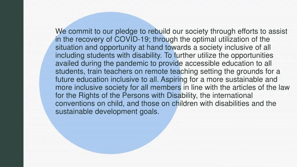 we commit to our pledge to rebuild our society