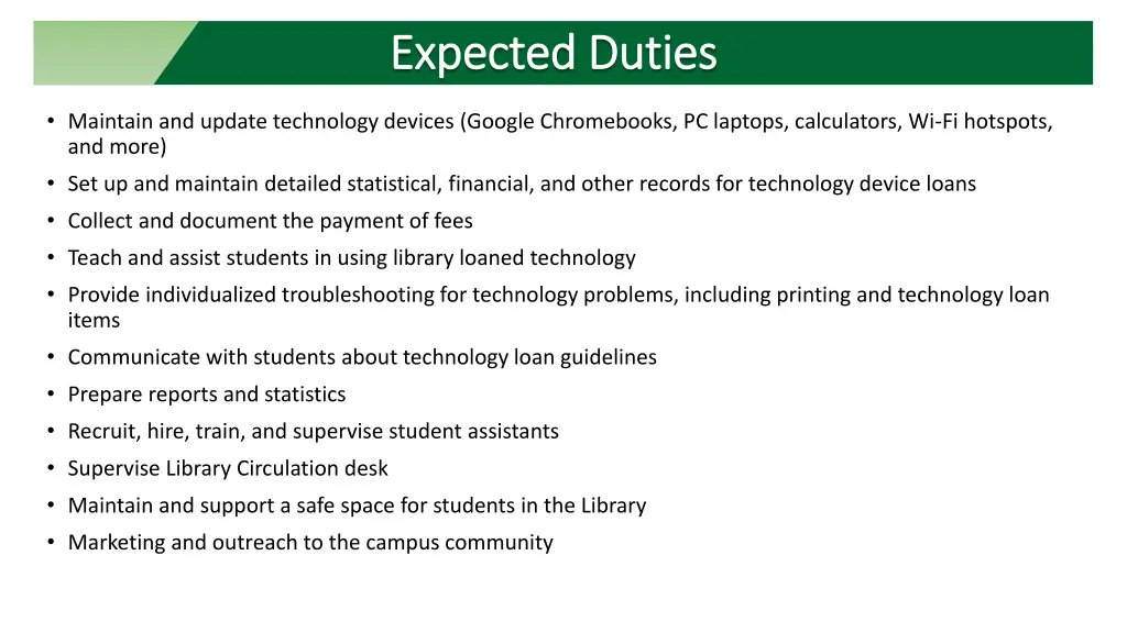 expected duties expected duties