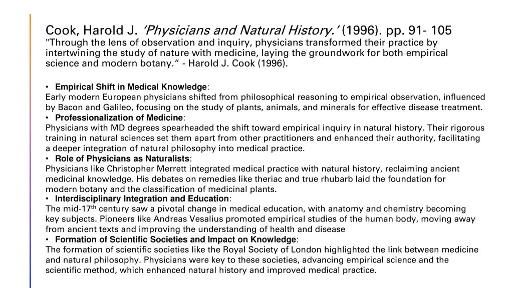 cook harold j physicians and natural history 1996