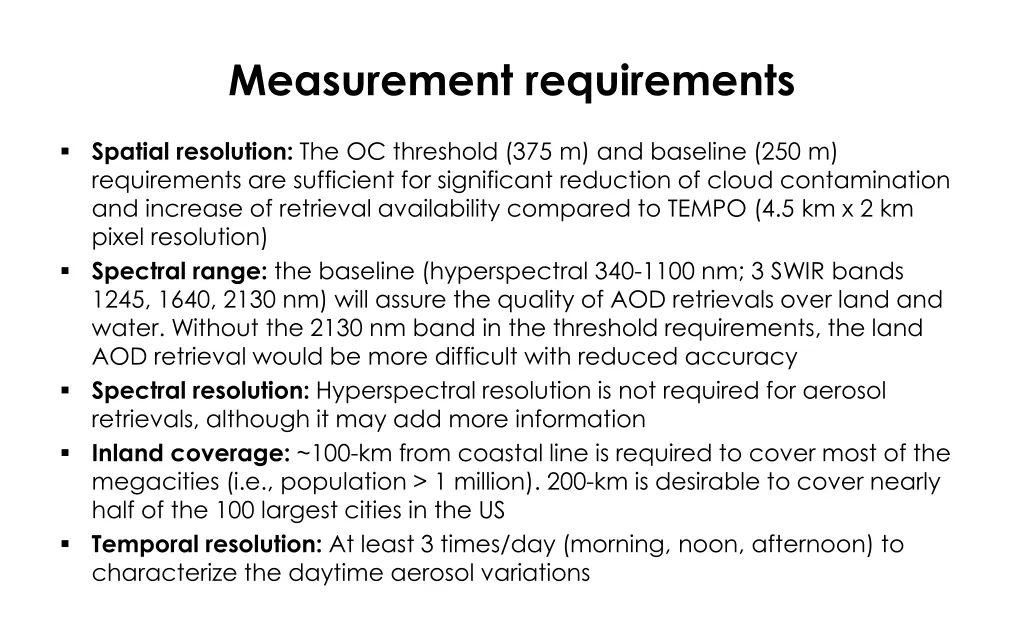 measurement requirements