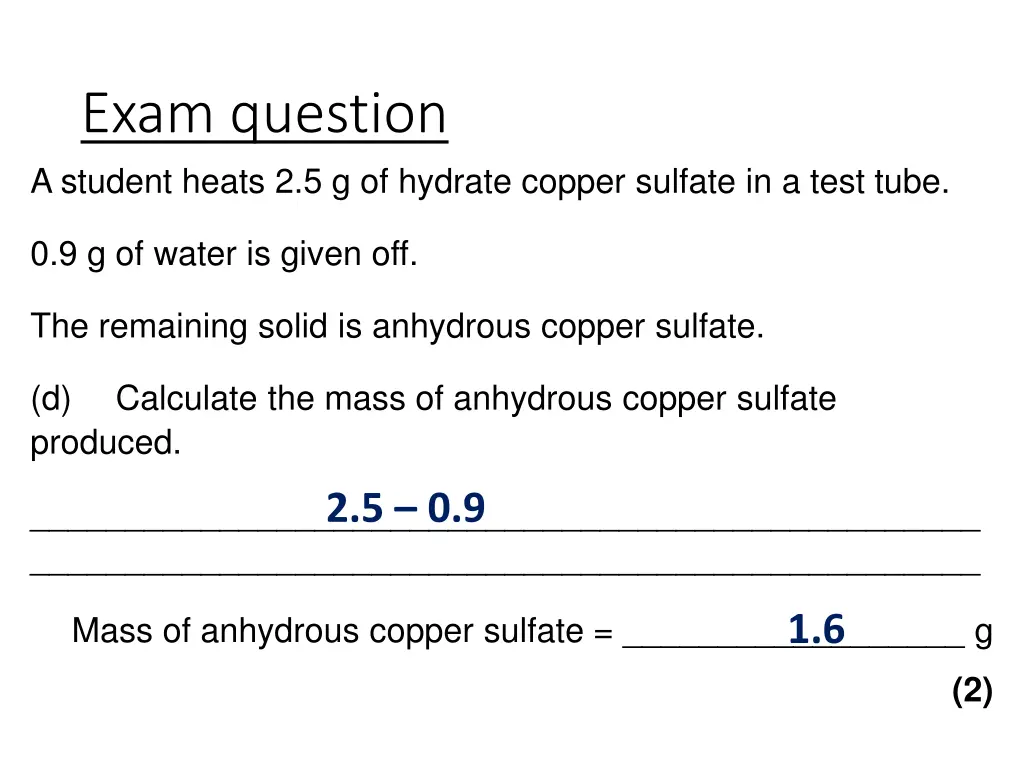 exam question a student heats 2 5 g of hydrate