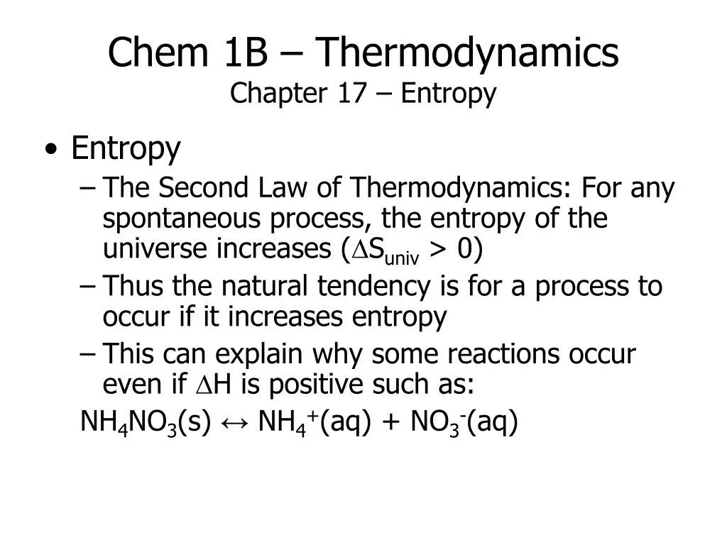 chem 1b thermodynamics chapter 17 entropy 1