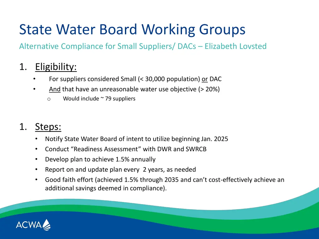 state water board working groups alternative