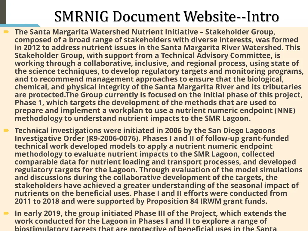 smrnig document website intro the santa margarita