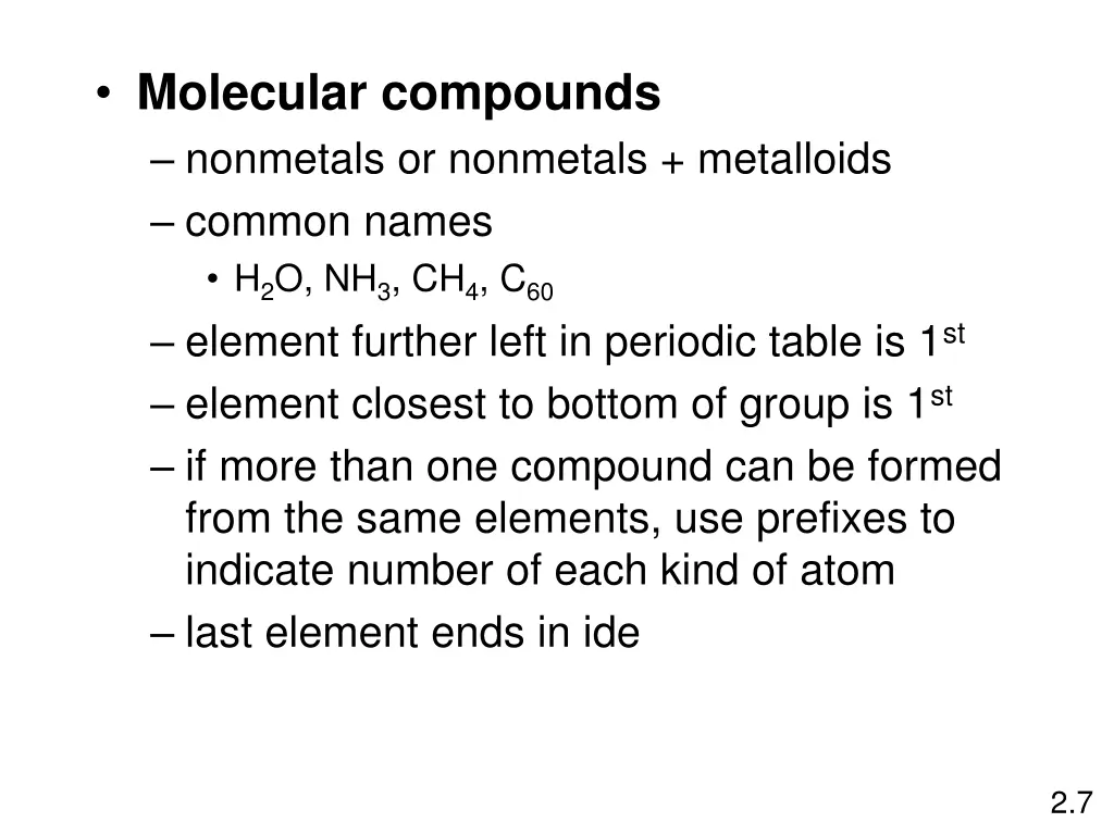molecular compounds nonmetals or nonmetals