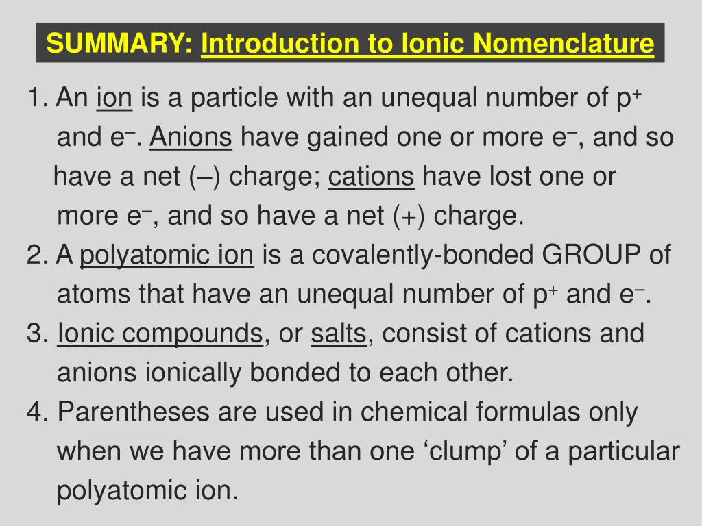 summary introduction to ionic nomenclature