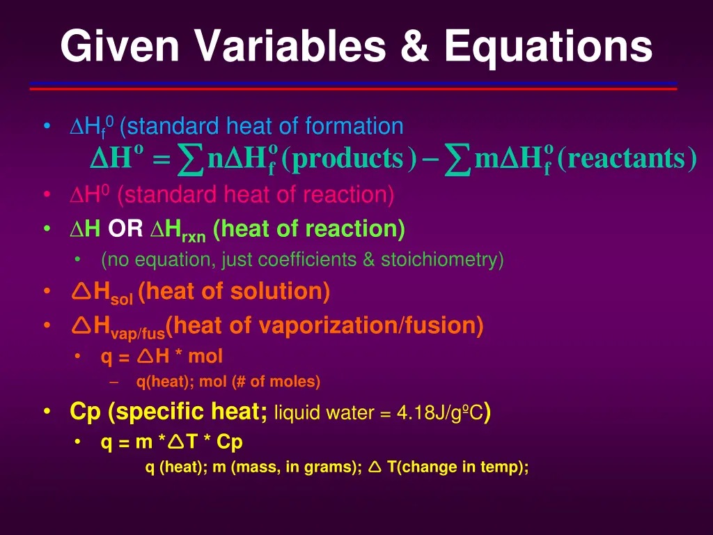 given variables equations