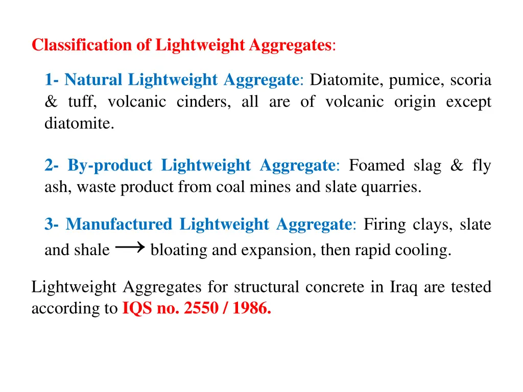 classification of lightweight aggregates