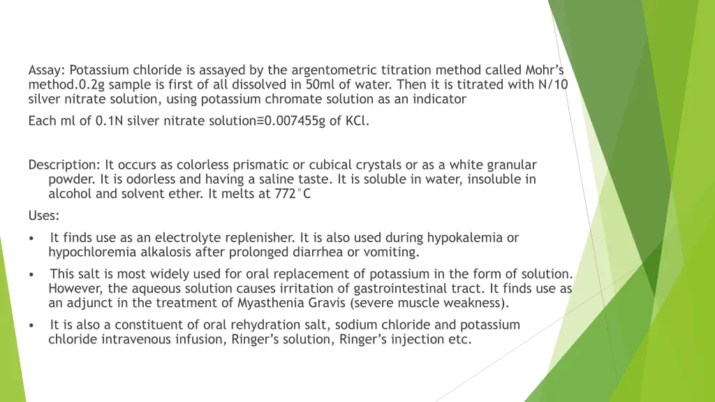 assay potassium chloride is assayed