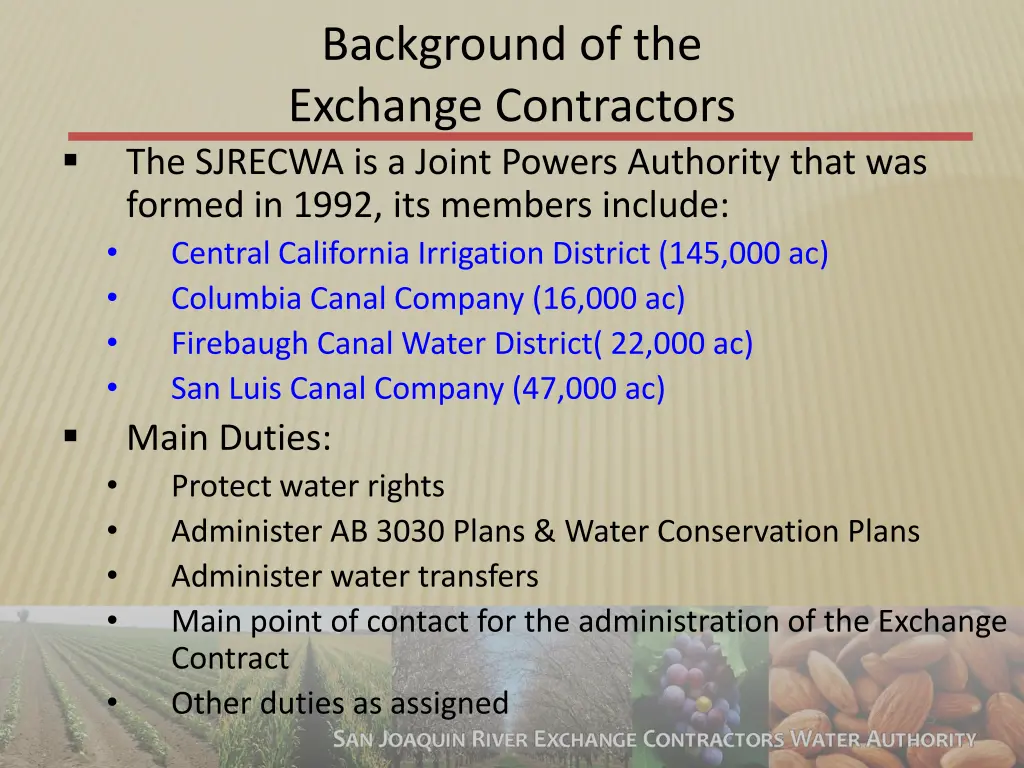 background of the exchange contractors 1
