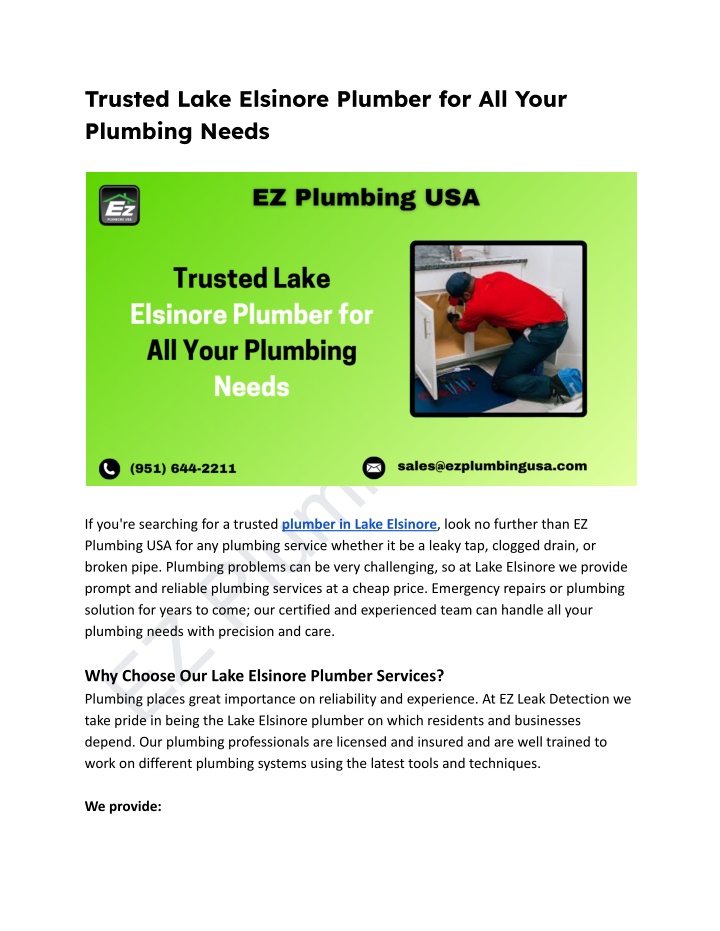 trusted lake elsinore plumber for all your