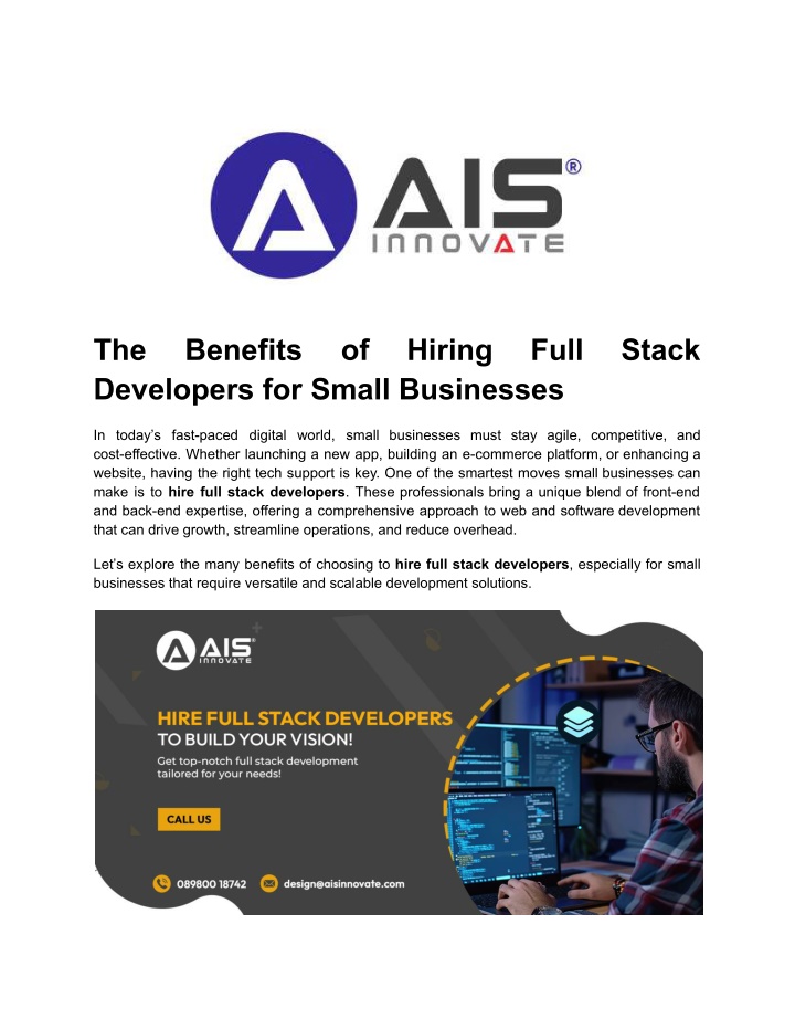 the developers for small businesses