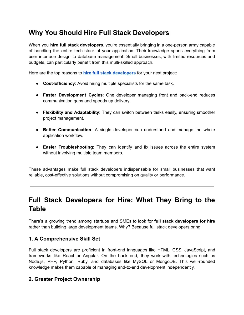 why you should hire full stack developers