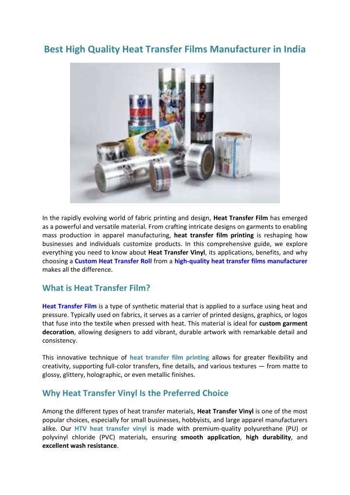 best high quality heat transfer films