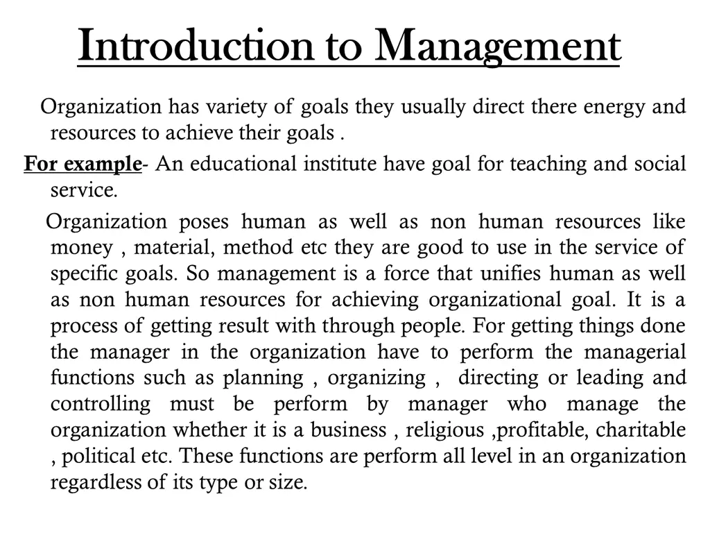 introduction introduction to to management