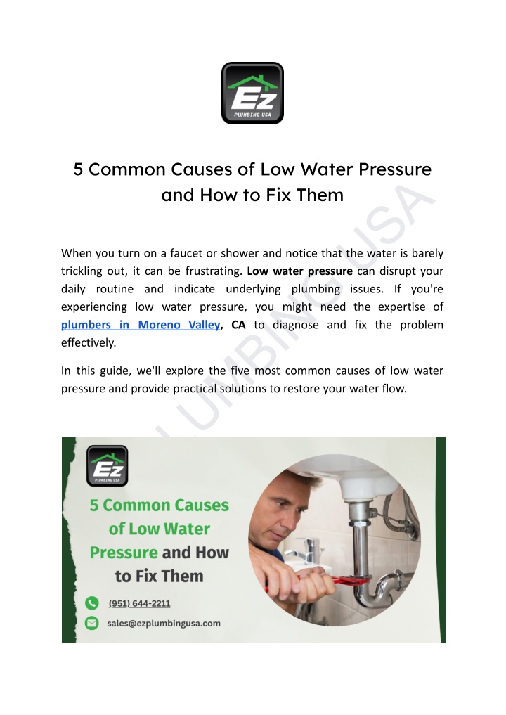 5 common causes of low water pressure