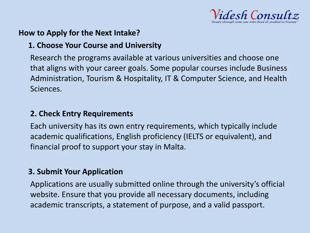 how to apply for the next intake 1 choose your