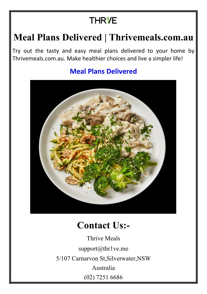 meal plans delivered thrivemeals com au