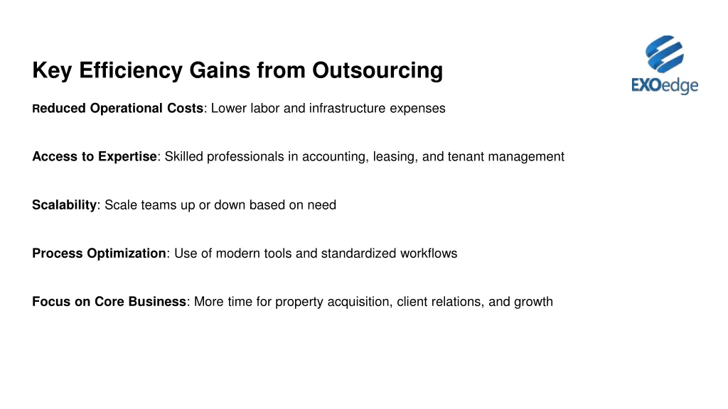 key efficiency gains from outsourcing