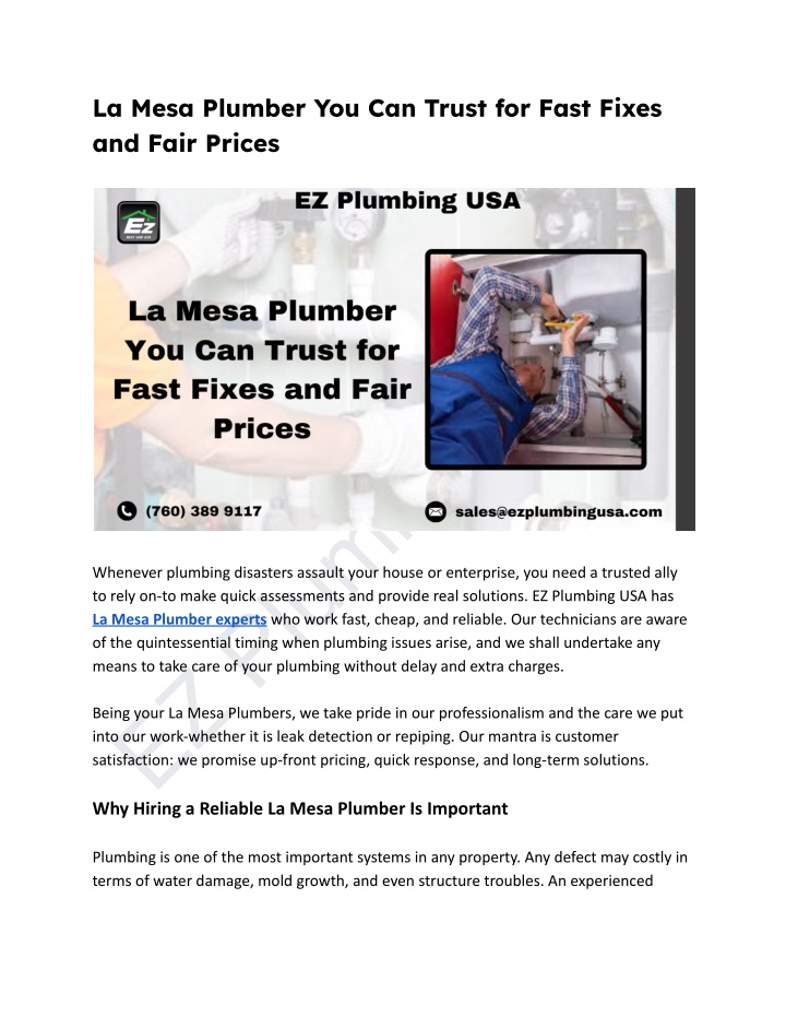la mesa plumber you can trust for fast fixes