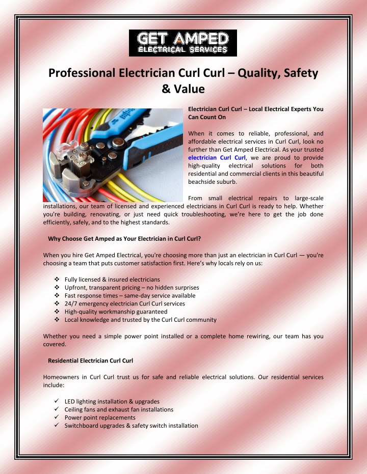 professional electrician curl curl quality safety