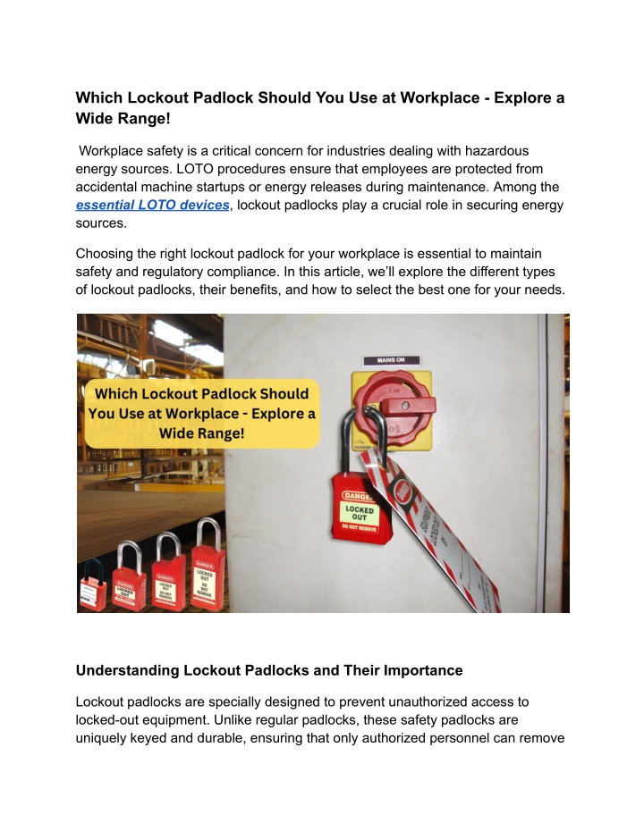which lockout padlock should you use at workplace