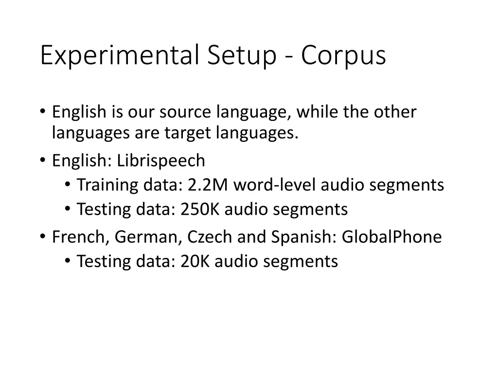 experimental setup corpus