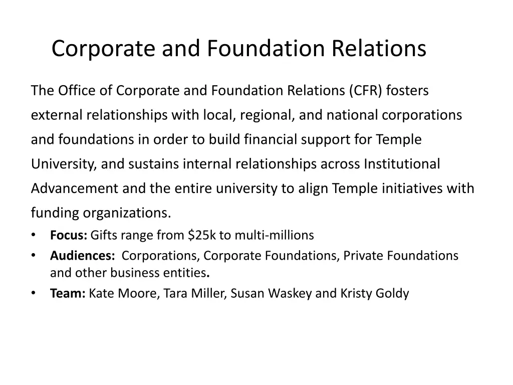 corporate and foundation relations