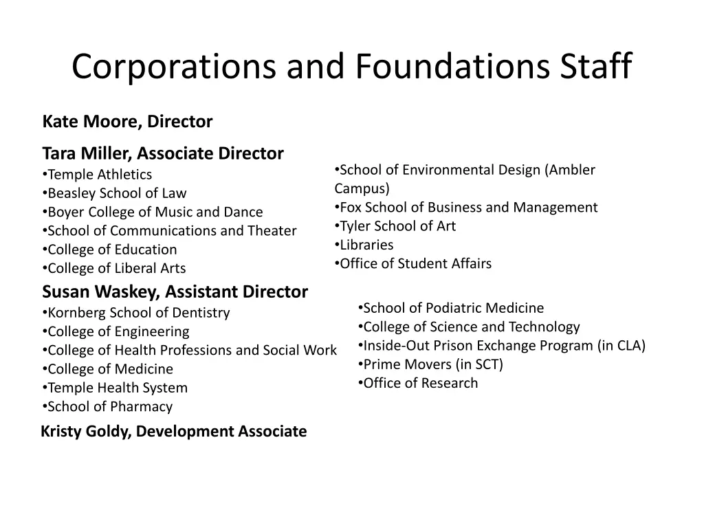 corporations and foundations staff