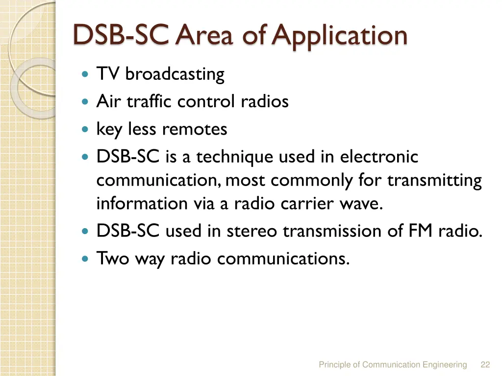dsb sc area of application