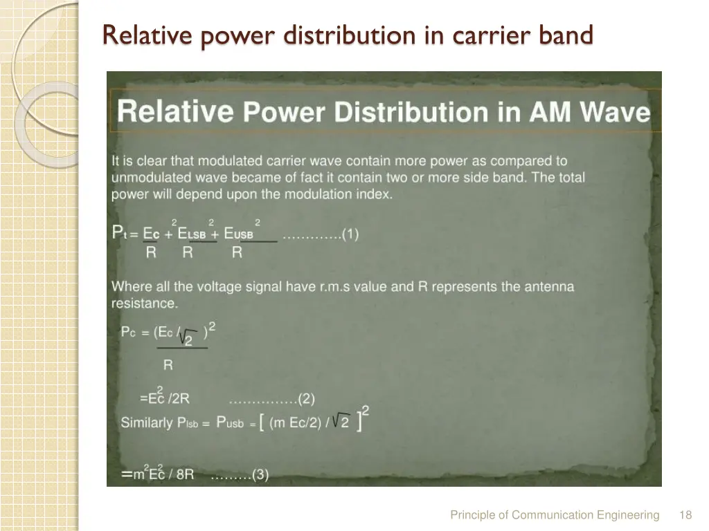 relative power distribution in carrier band