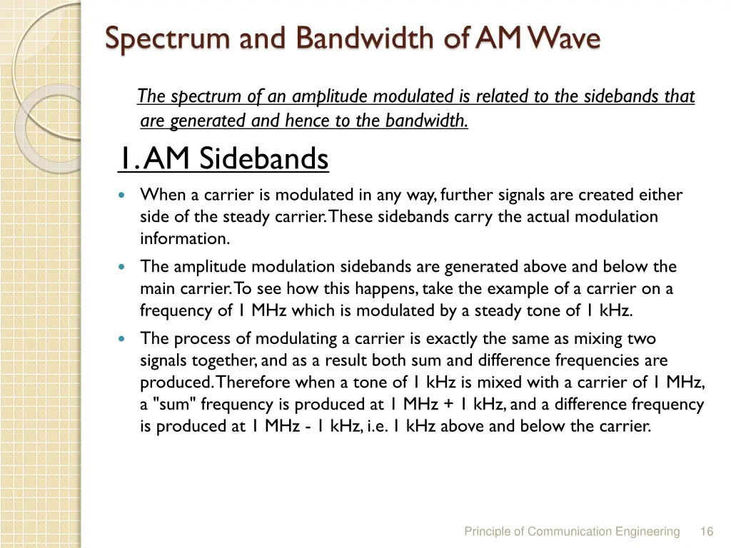 spectrum and bandwidth of am wave