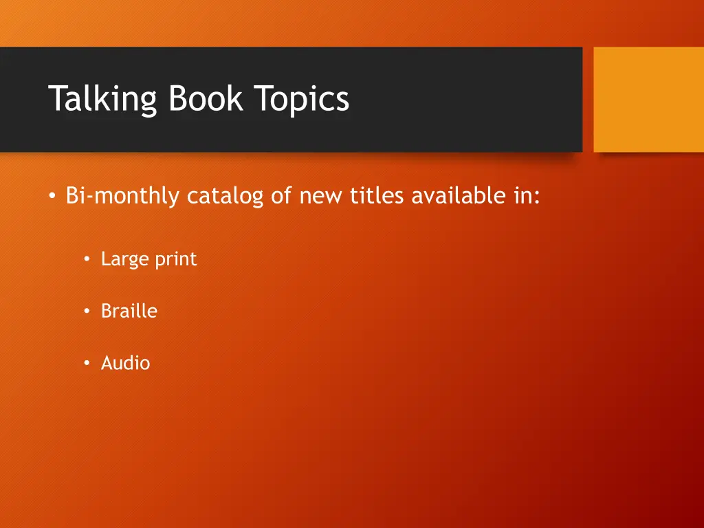 talking book topics