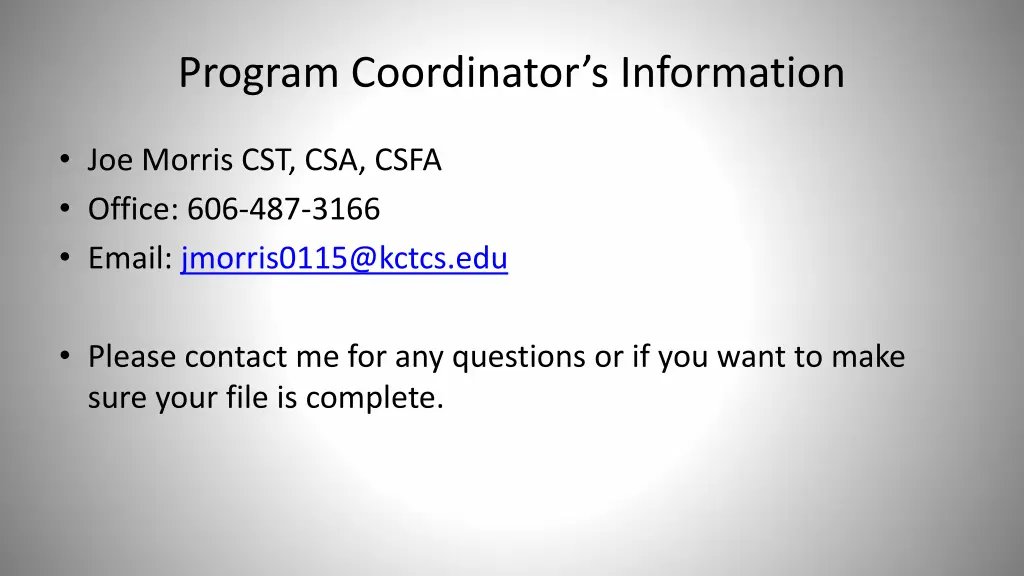 program coordinator s information