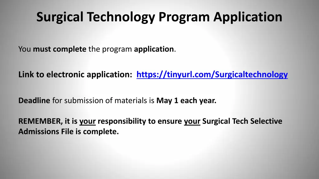 surgical technology program application