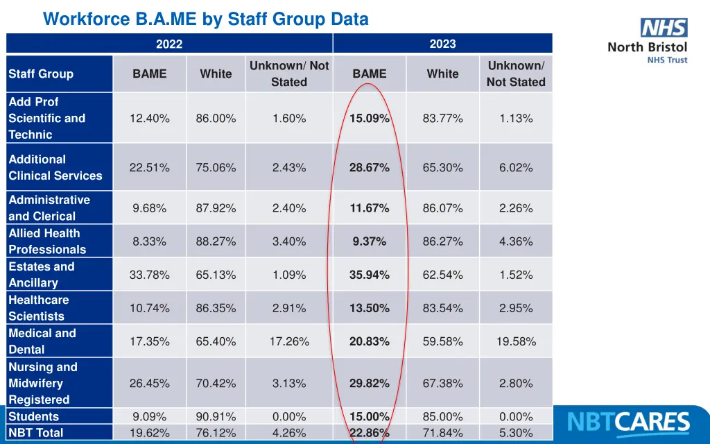 workforce b a me by staff group data
