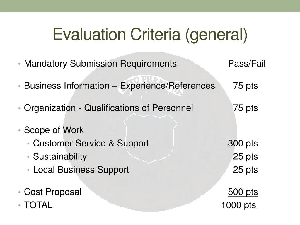 evaluation criteria general