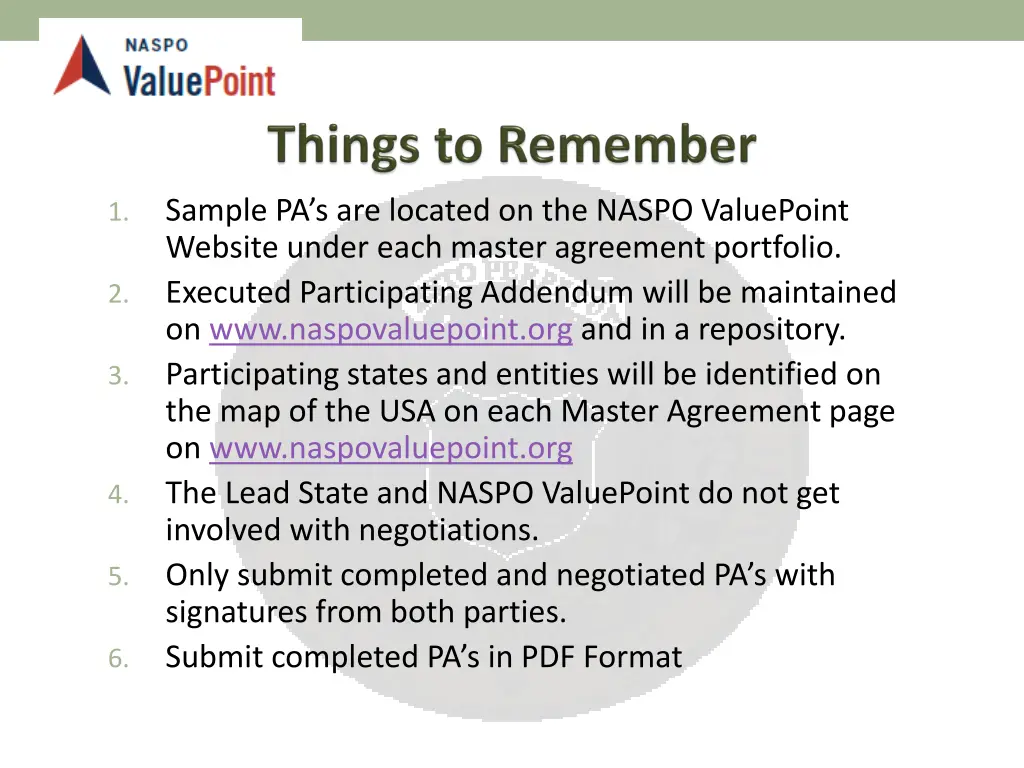 sample pa s are located on the naspo valuepoint