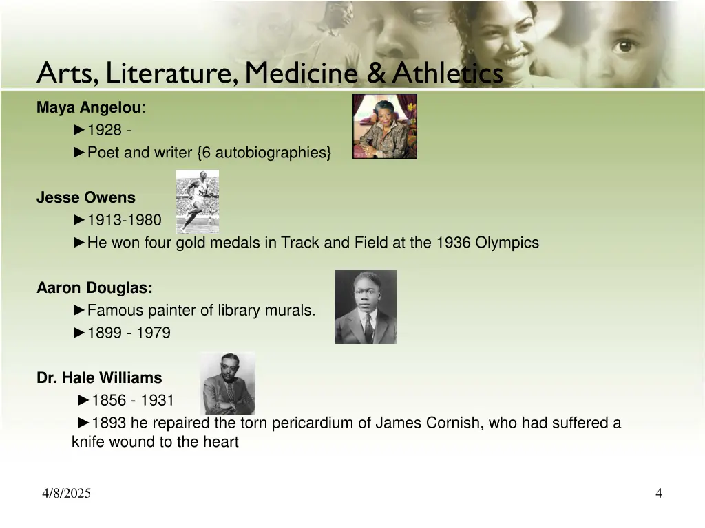 arts literature medicine athletics maya angelou